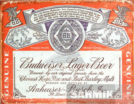 Винтажная жестяная картина Tin Signs "Budweiser Historic Label"