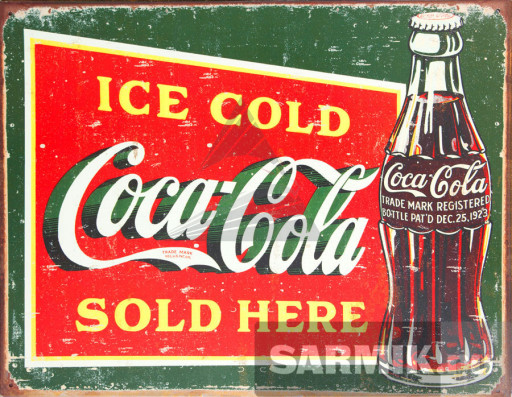 Винтажная жестяная картина Tin Signs "Ice Cold Coca-Cola Sold Here!"