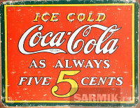 Винтажная жестяная картина Tin Signs "Coca-Cola Always 5 Cents"